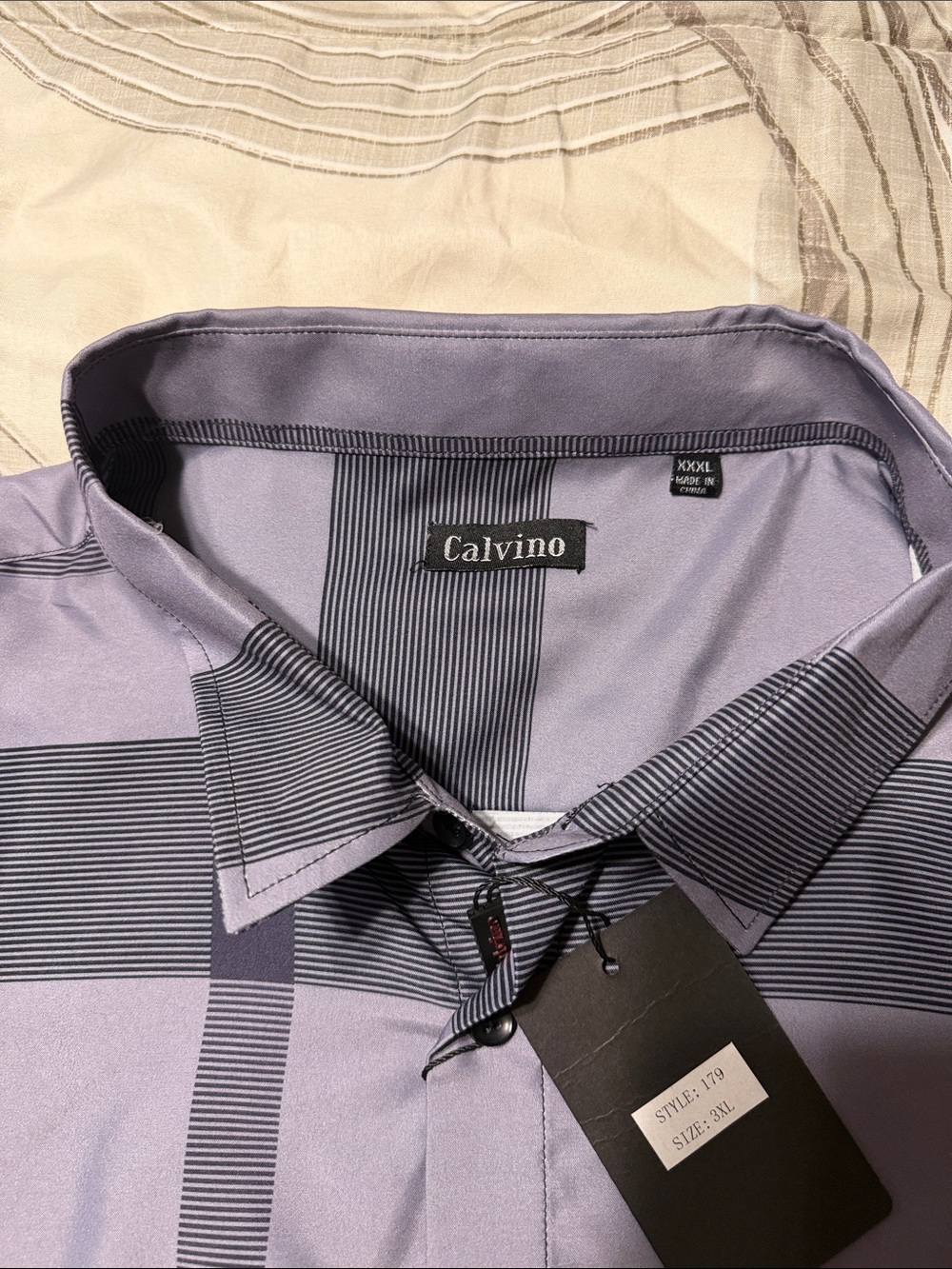 Calvino Lavender and Charcoal Striped Dress Shirt